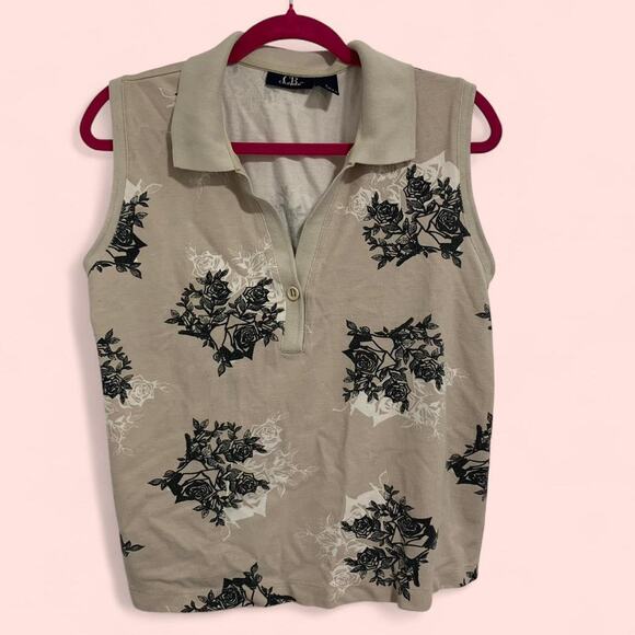CB Casual Vintage Floral Sleeveless Polo Size Large - Picture 1 of 5